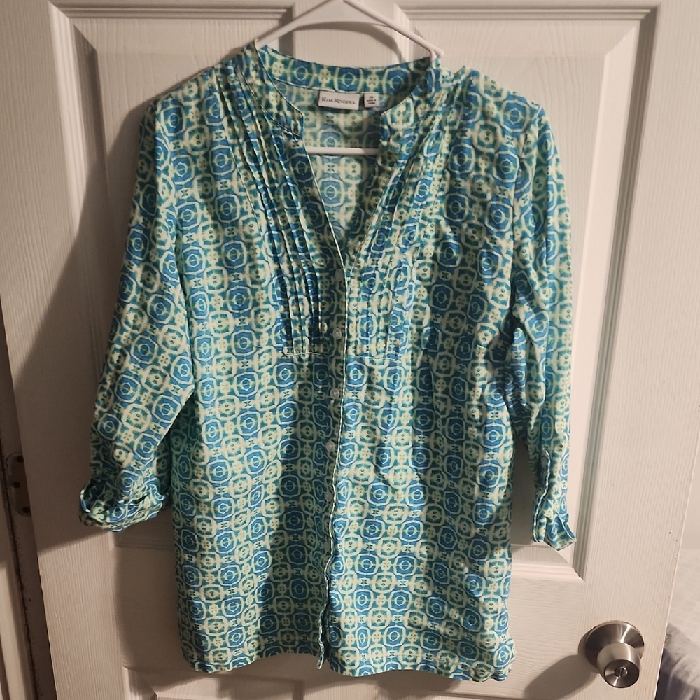 Kim Rogers Blue and Green Long Sleeve Top